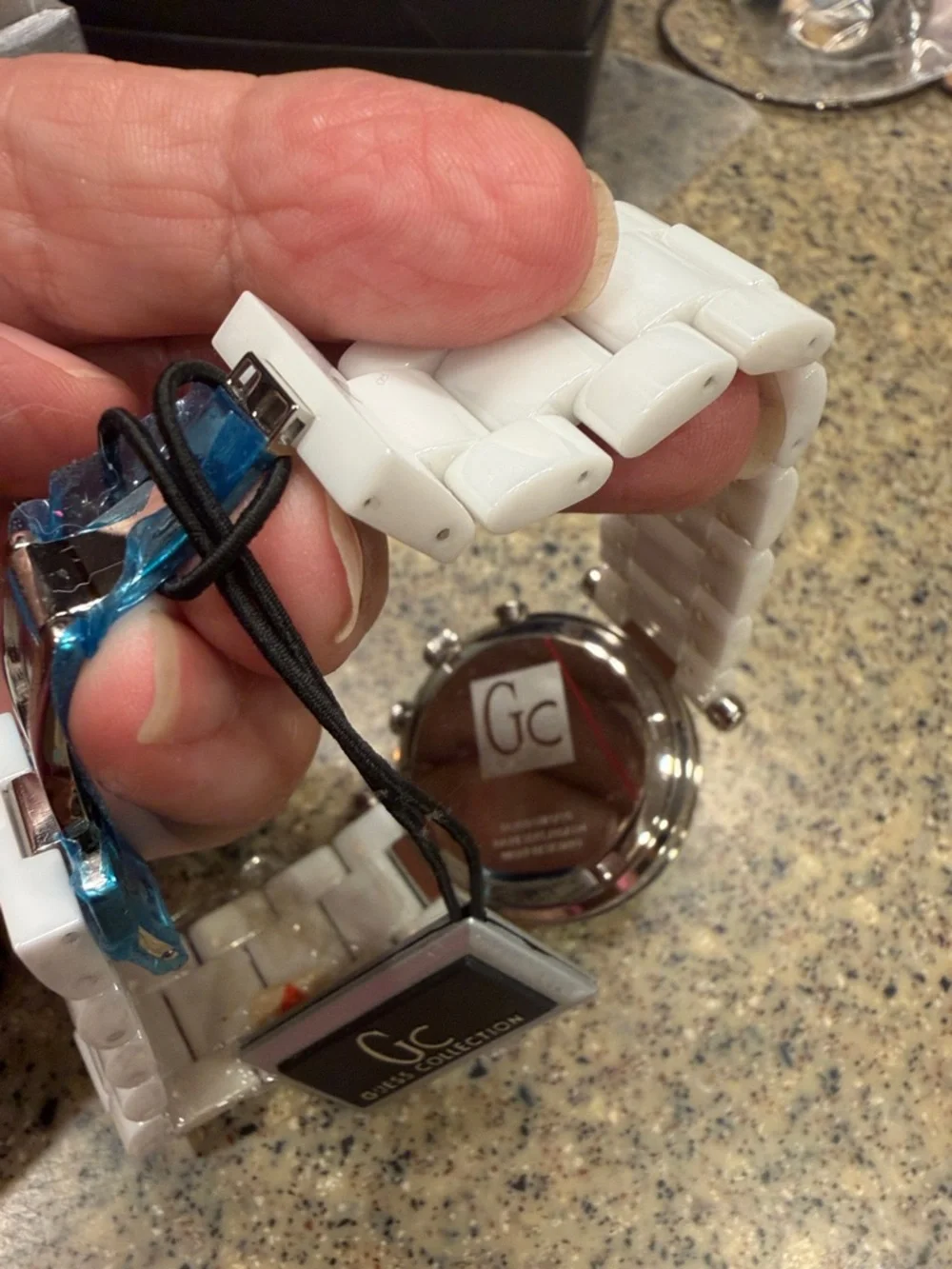 GUESS White Ceramic Chronograph Watch with Mother-of-Pearl Dial